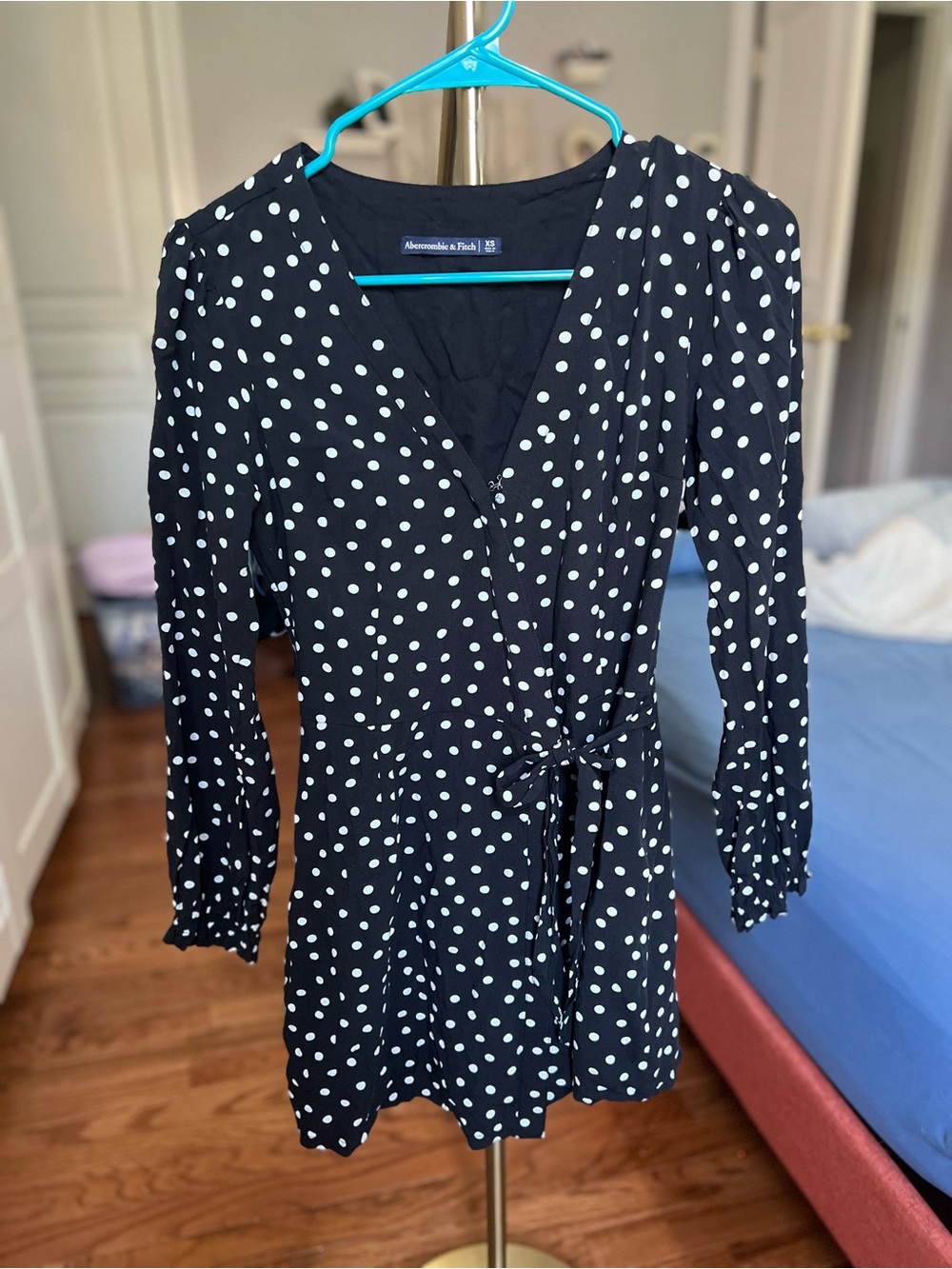 Abercrombie & Fitch Navy and White Polka Dot Wrap Dress